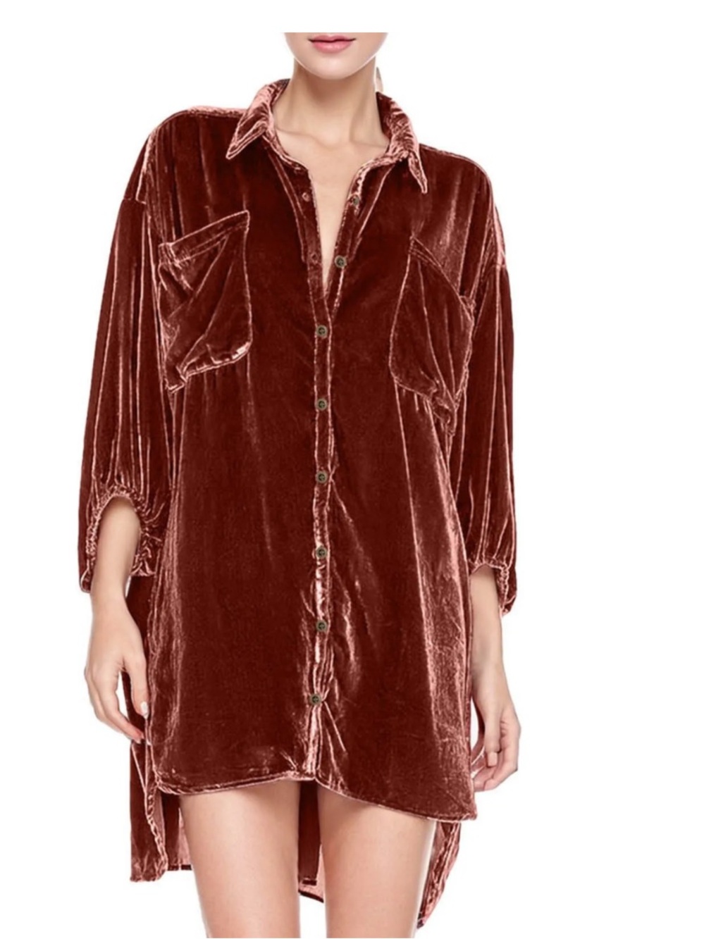 Free People Lux Velvet Volume Sleeve Shirt Dress Size XS